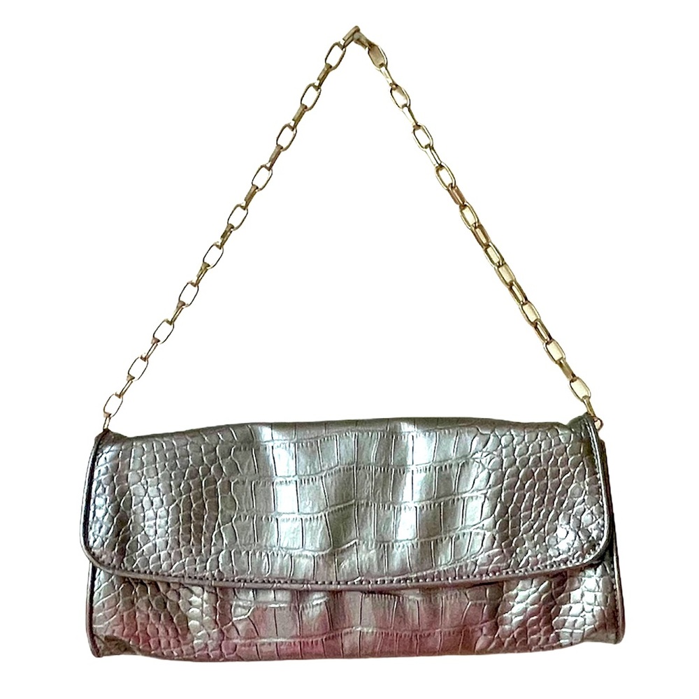y2k style handbag - faux alligator metallic silver
